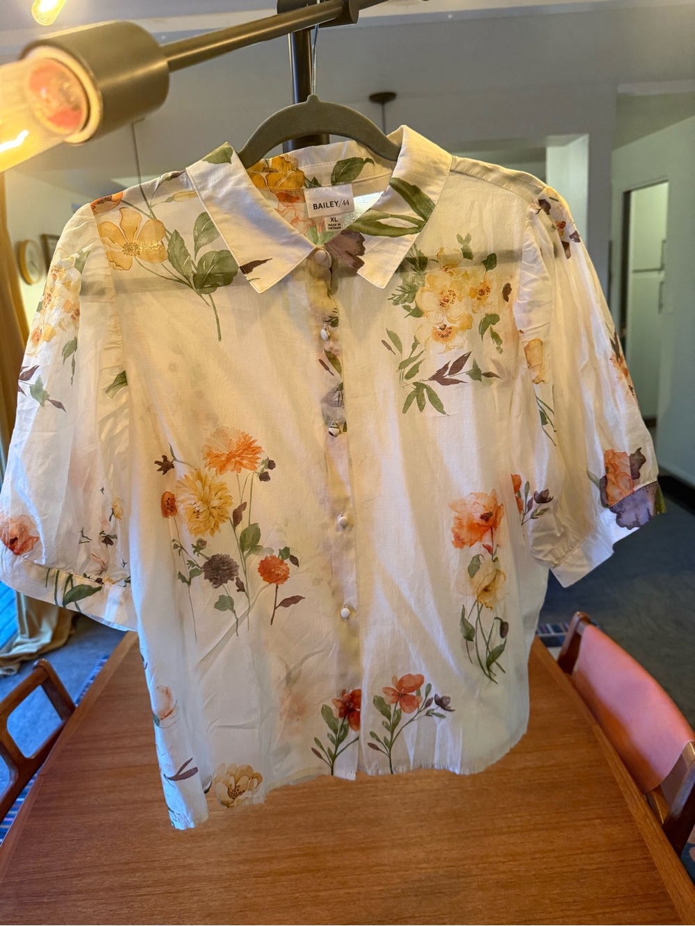 Bailey 44 Cream Floral Button-Front Puff Sleeve Blouse